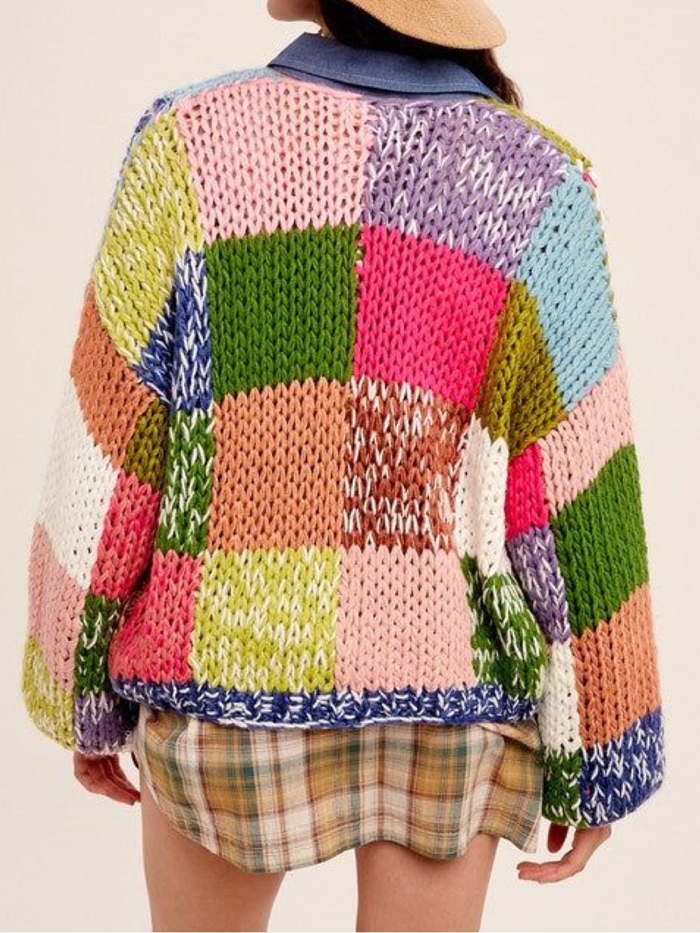 Oversized Listicle Patchwork Knit Sweater - Multicolor (C)